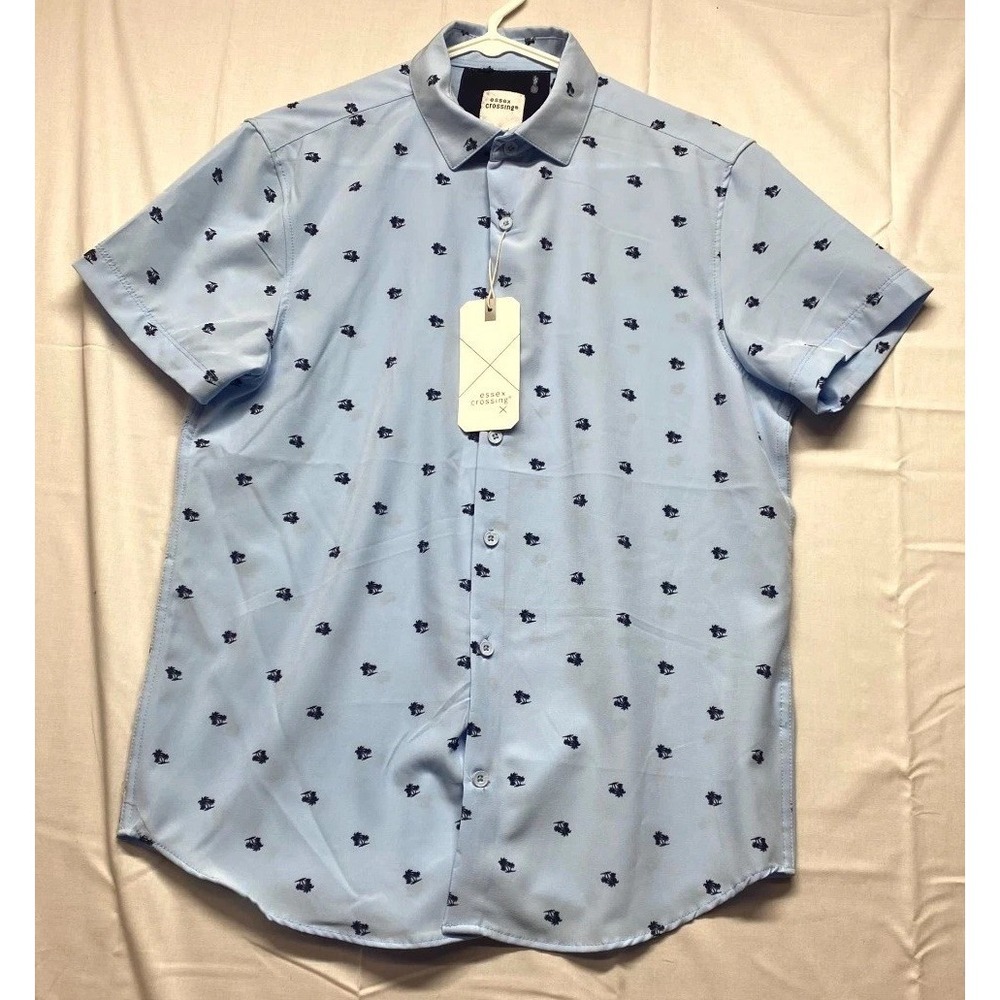 Essex Crossing Shirt Men's Small Blue Stretch Wrinkle Resistance All Over Print